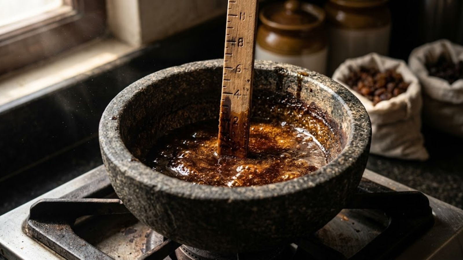 جوشاندن مویز در دیگ سنگی و گرفتن عصاره برای شربت رضوی
