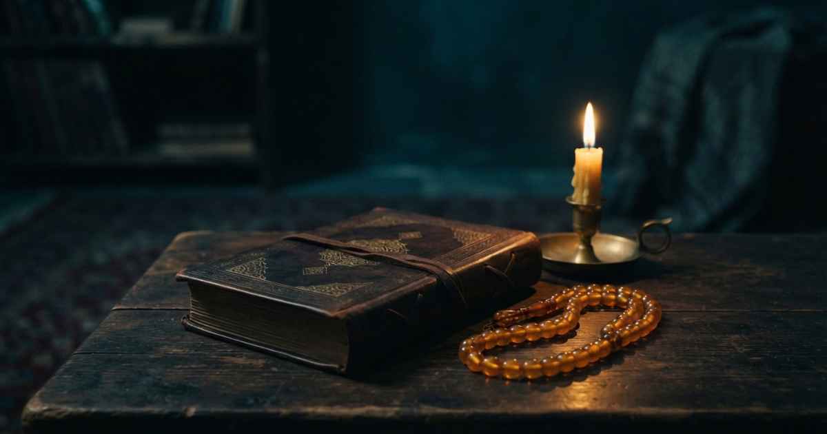 کتاب دعا و تسبیح در نور شمع؛ نمادی از نیایش شبانه و طلب گشایش